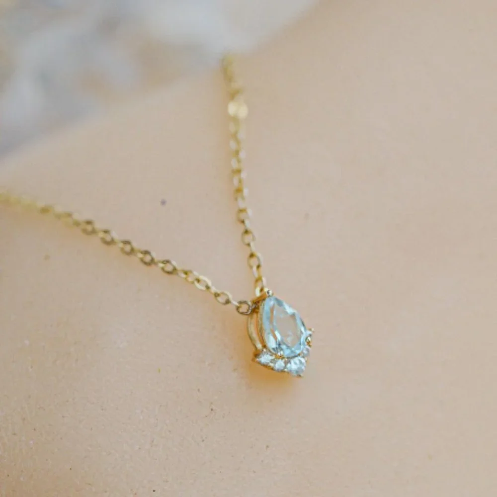 Aquamarine Blue Authentic London Topaz Stone Necklace Natural Gemstone Chain - Picture 3 of 10